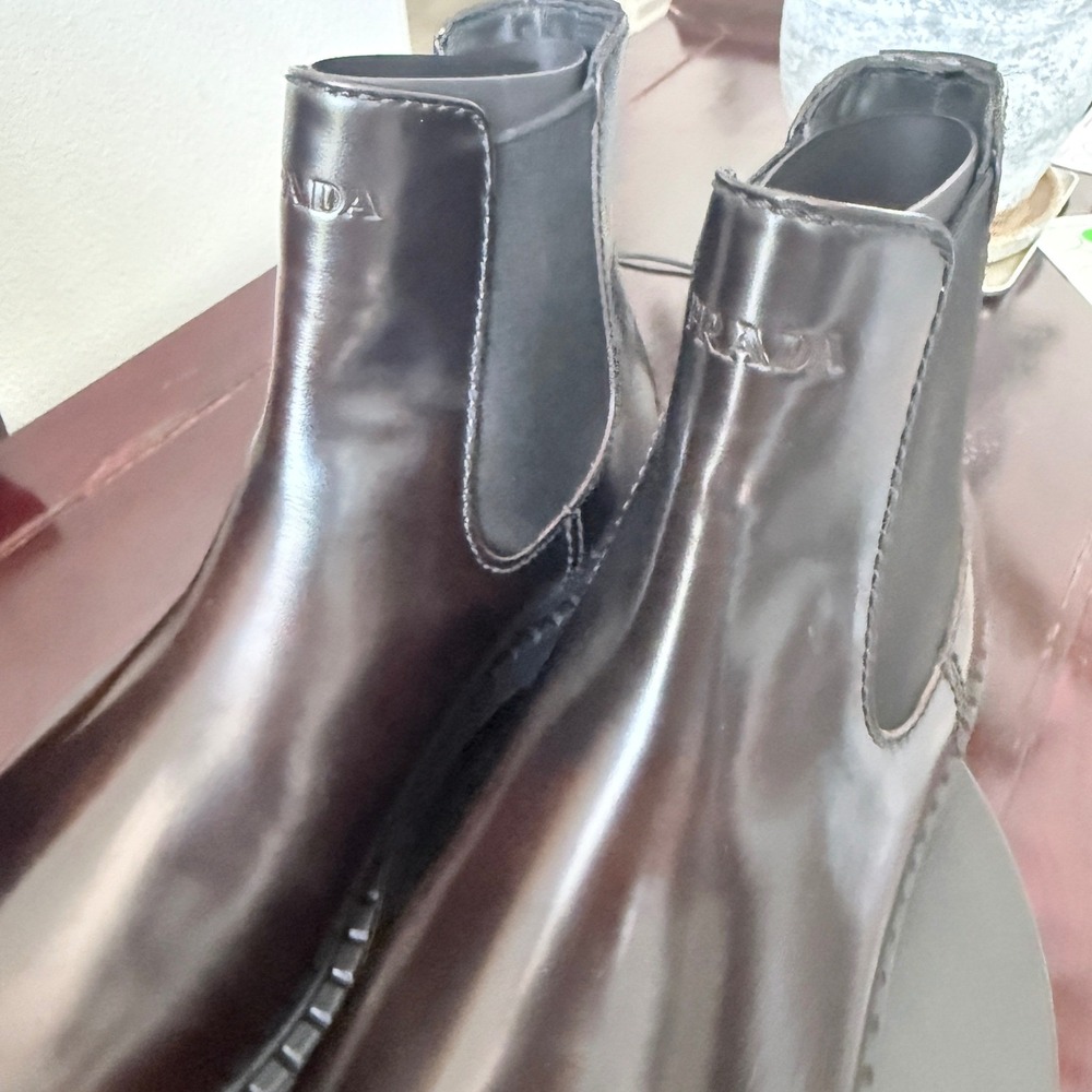 Prada 2TE168 Spazzolato Leather Chelsea Ankle Boots Mens Brown Lug Sole UK8.5 - Picture 10 of 14